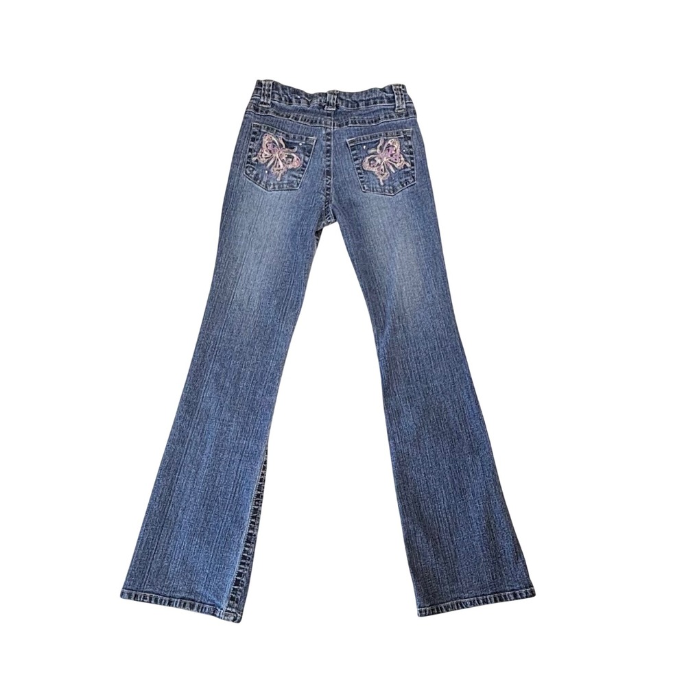 Bongo Girls Y2K Blue Flare Jeans Butterfly Embroidered Pockets Size 12 Slim